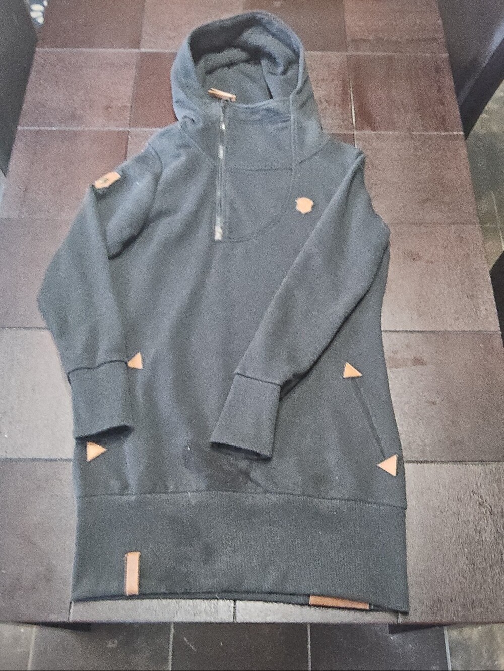 Naketano Black Hoodie with Leather Trim